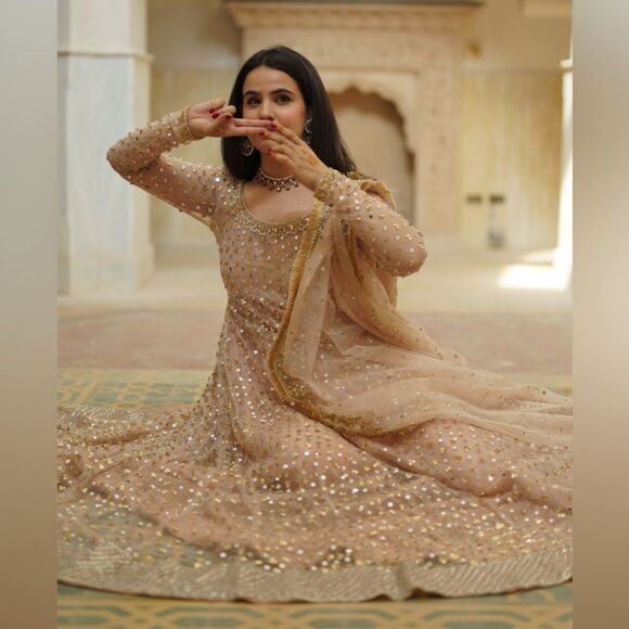 LXM OFFICIAL PAKISTANI AUTHENTIC BRIDAL MIRRORED SEQUIN DESIGNER FLARED DRESS - Picture 14 of 17